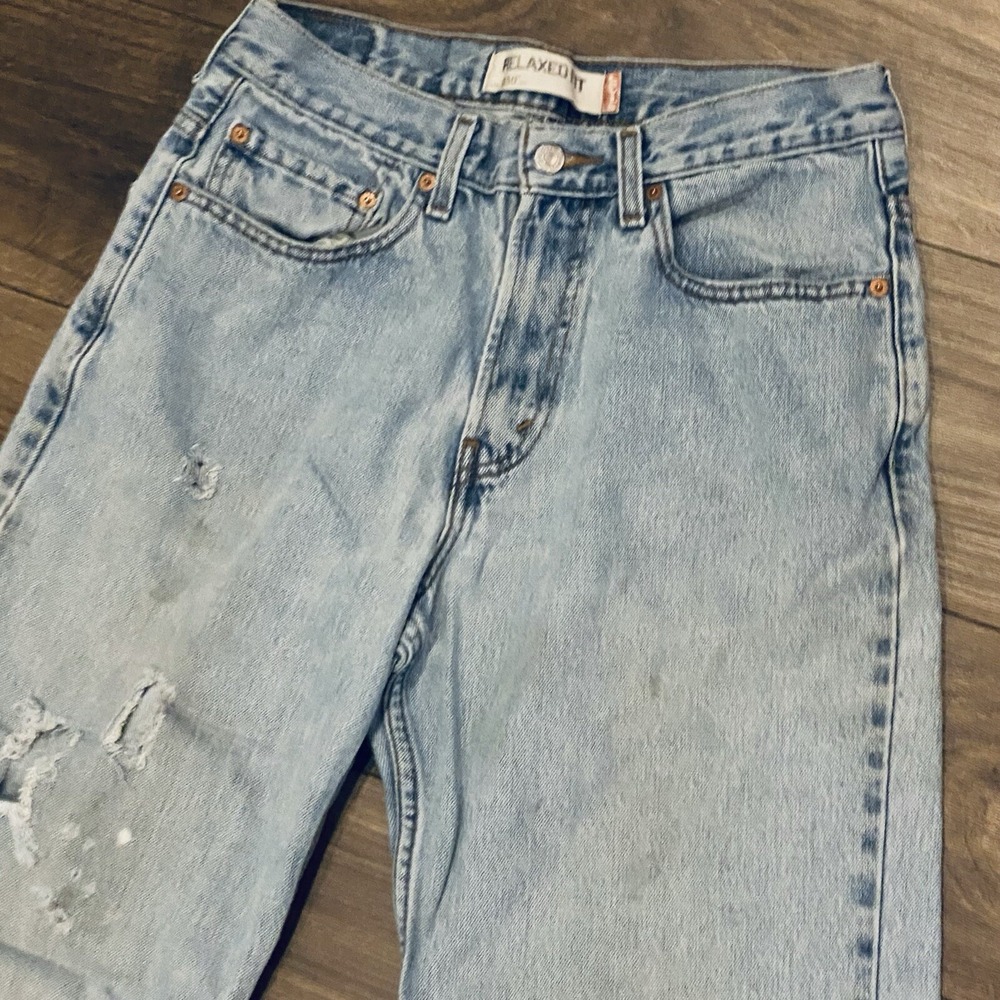 Distressed Levi's 550 Relaxed Fit 100% Cotton 31x34 Straight Leg Acid Washed Vtg